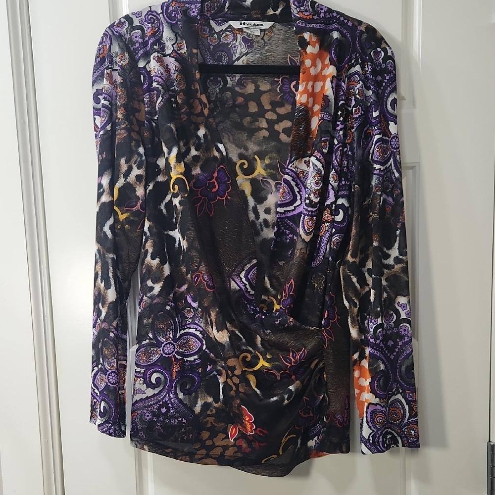 Nygard Collection Whimsigoth Cowlneck Long Sleeve Patterned Top Large